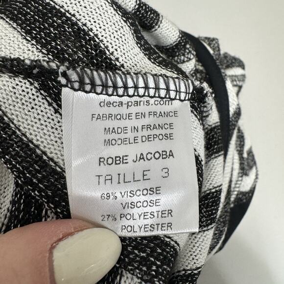 Deca Paris Womens Dress 3/US 10 Black Midi Striped Layered Lagenlook Artsy Funky - Picture 11 of 13